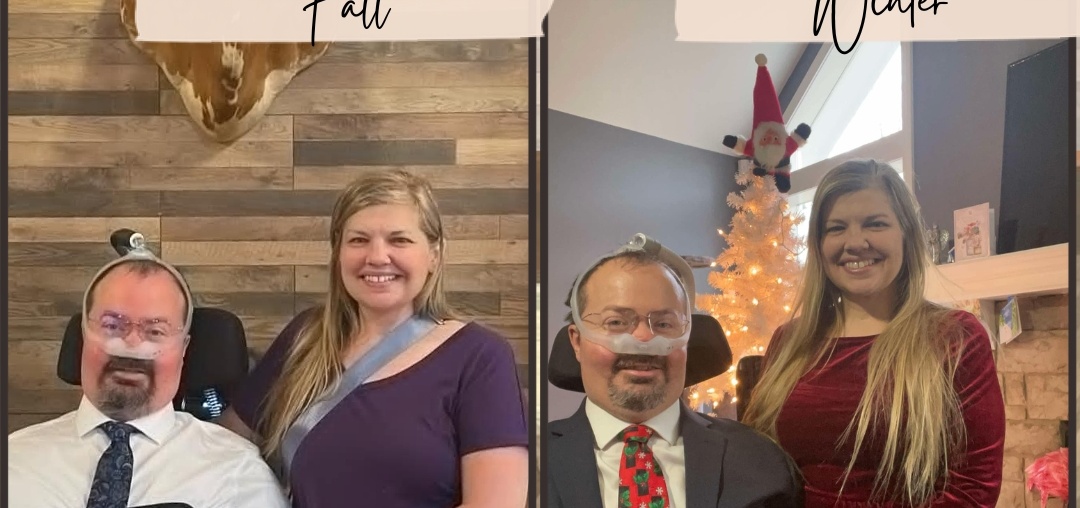 Ryan and Angela shown together at two points in their health journey